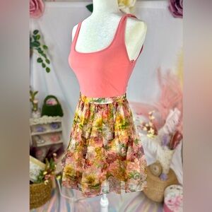 Alice + Olivia. Chara Stretch Mesh-Paneled Floral Print Silk Organza Mini. Sz 4